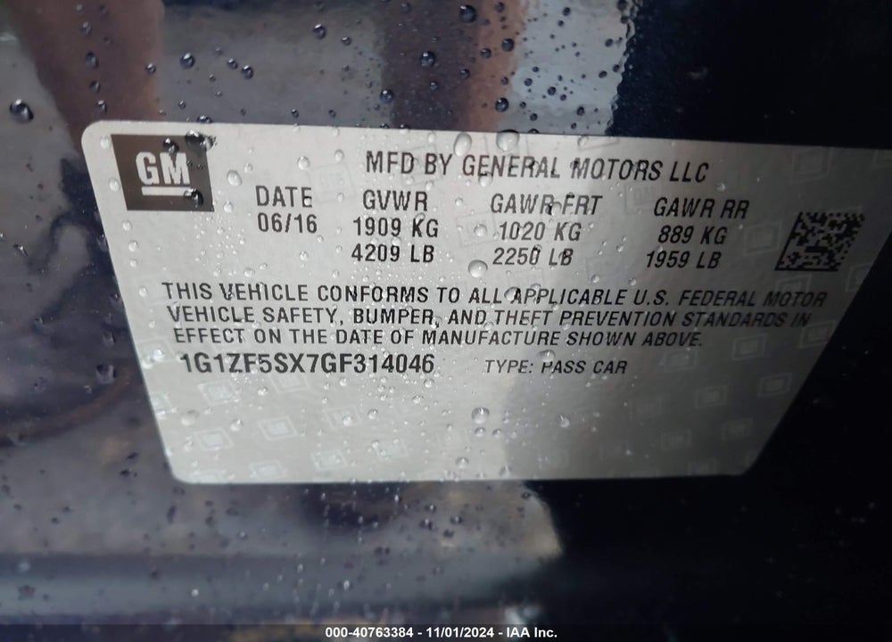 2016 CHEVROLET MALIBU 2LT VIN: 1G1ZF5SX7GF314046