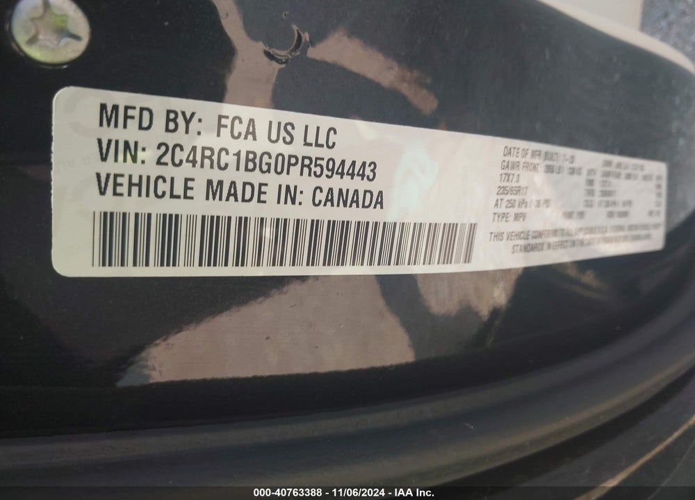 2023 CHRYSLER PACIFICA TOURING L VIN: 2C4RC1BG0PR594443