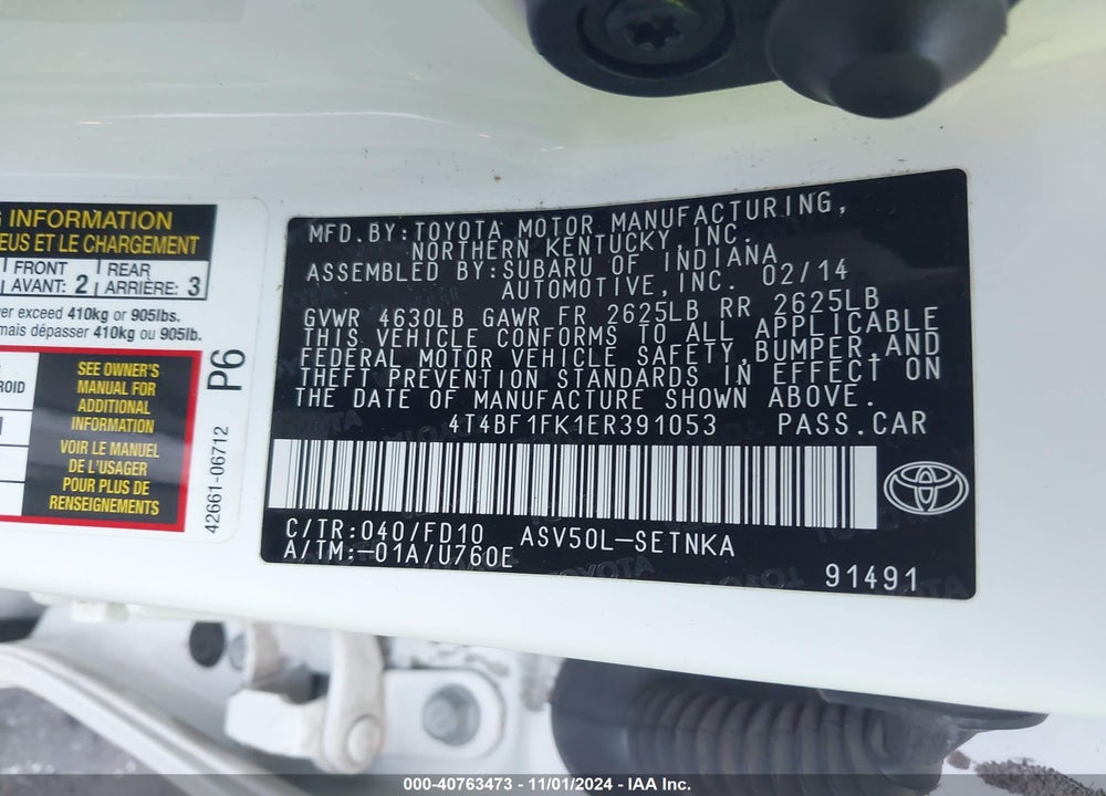 2014 TOYOTA CAMRY LE VIN: 4T4BF1FK1ER391053