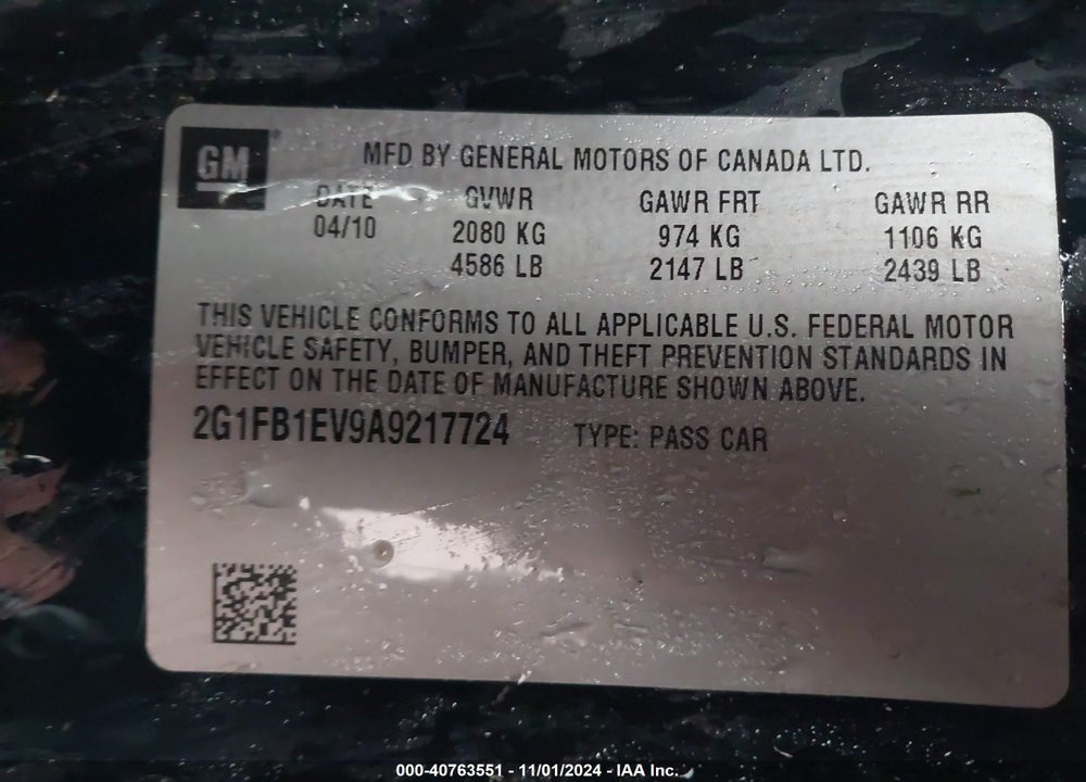 2010 CHEVROLET CAMARO 1LT VIN: 2G1FB1EV9A9217724