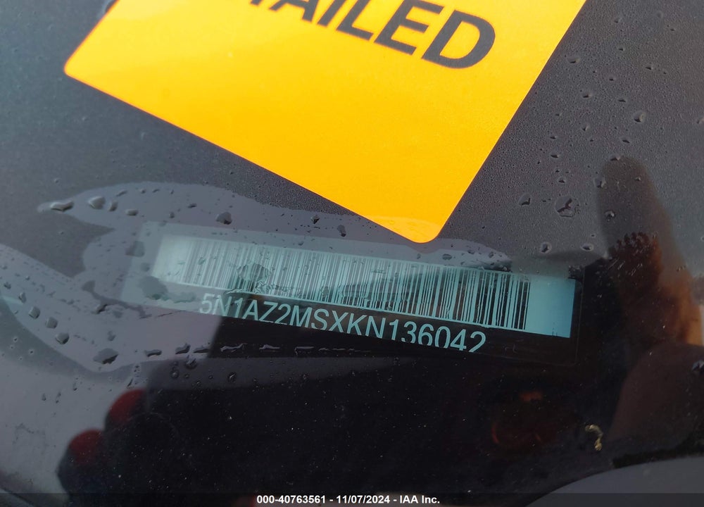 2019 NISSAN MURANO SL VIN: 5N1AZ2MSXKN136042
