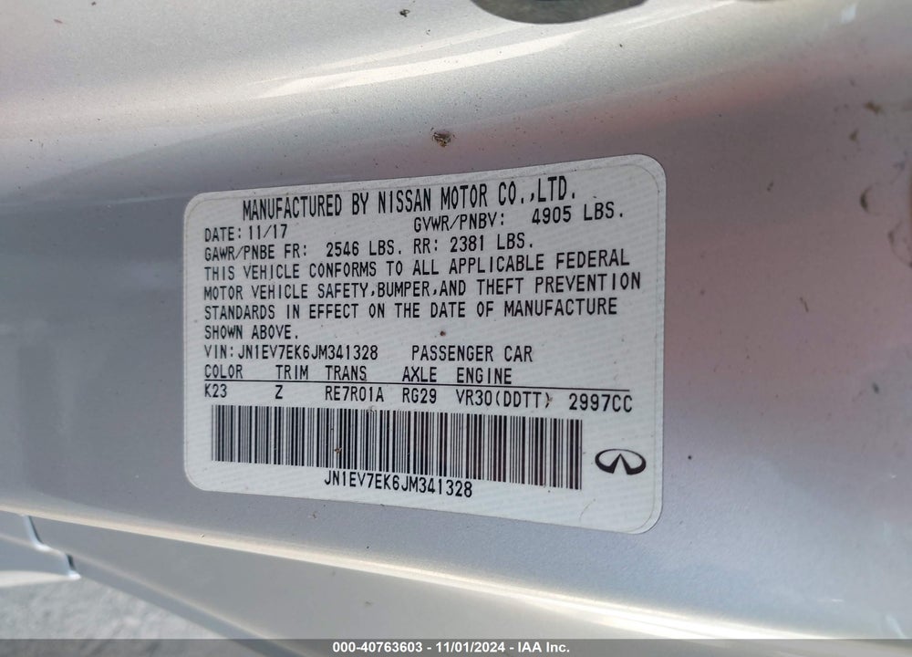 2018 INFINITI Q60 3.0T LUXE VIN: JN1EV7EK6JM341328