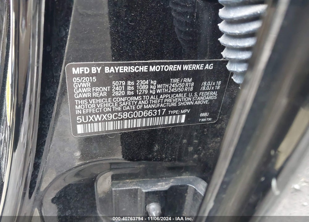 2016 BMW X3 XDRIVE28I VIN: 5UXWX9C58G0D66317