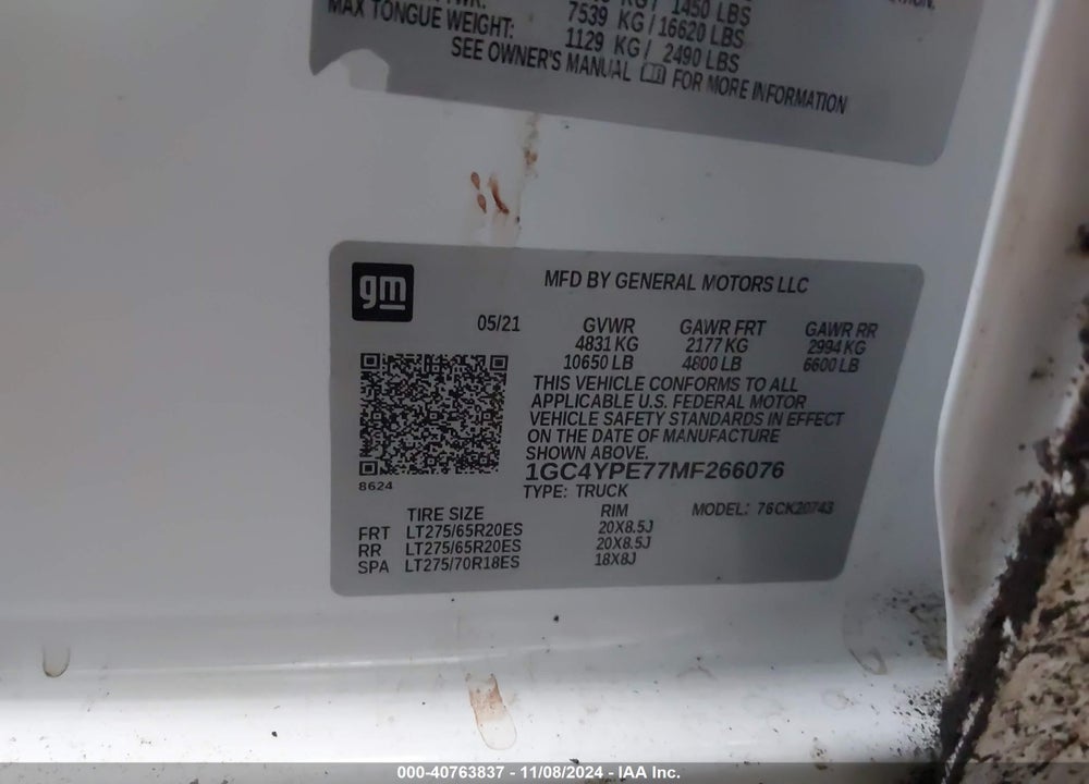 2021 CHEVROLET SILVERADO 2500HD 4WD STANDARD BED LTZ VIN: 1GC4YPE77MF266076