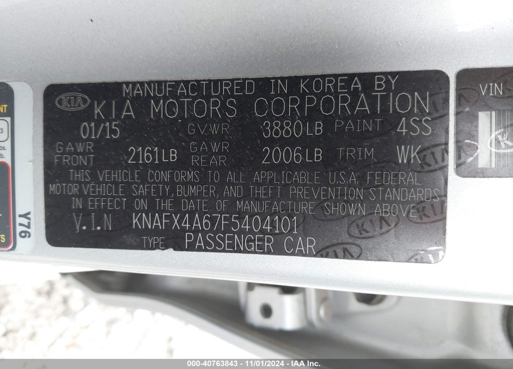 2015 KIA FORTE VIN: KNAFX4A67F5404101