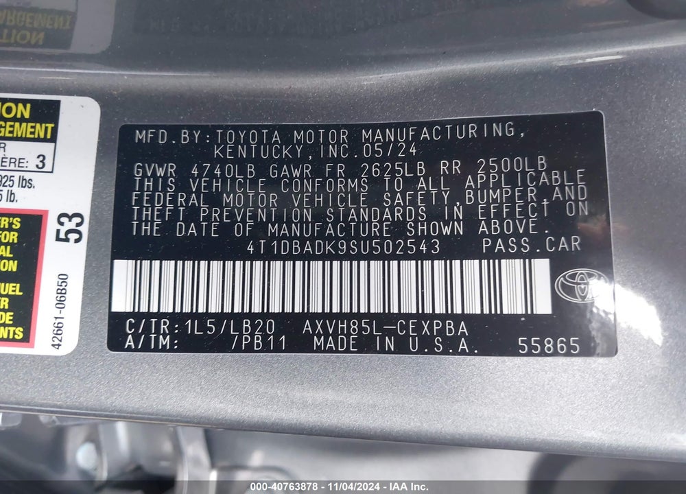 2025 TOYOTA CAMRY XSE VIN: 4T1DBADK9SU502543
