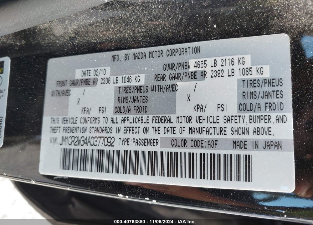 2010 MAZDA 5 GRAND TOURING VIN: JM1CR2W34A0377092