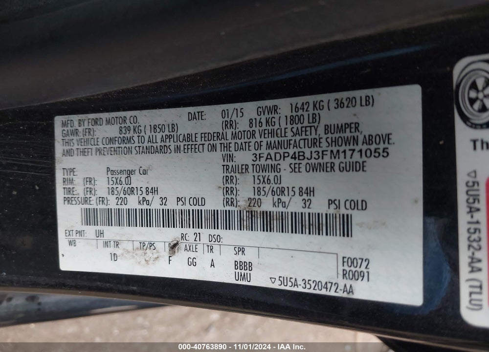 2015 FORD FIESTA SE VIN: 3FADP4BJ3FM171055