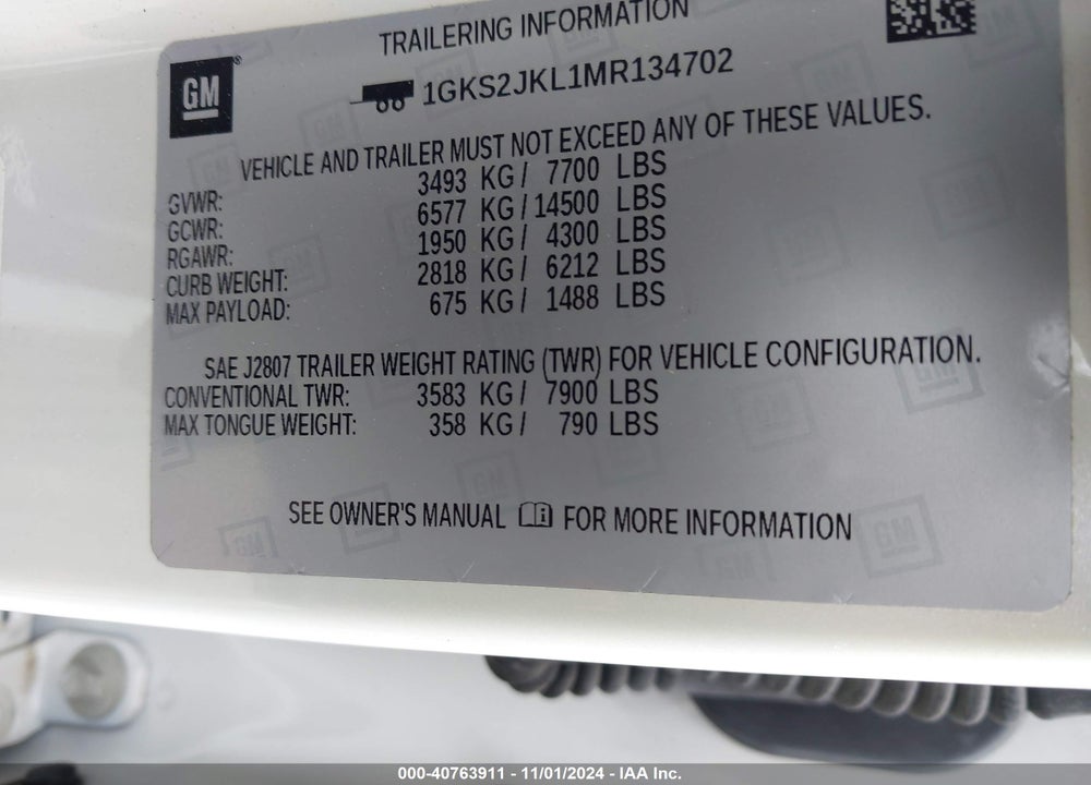 2021 GMC YUKON XL 4WD DENALI VIN: 1GKS2JKL1MR134702