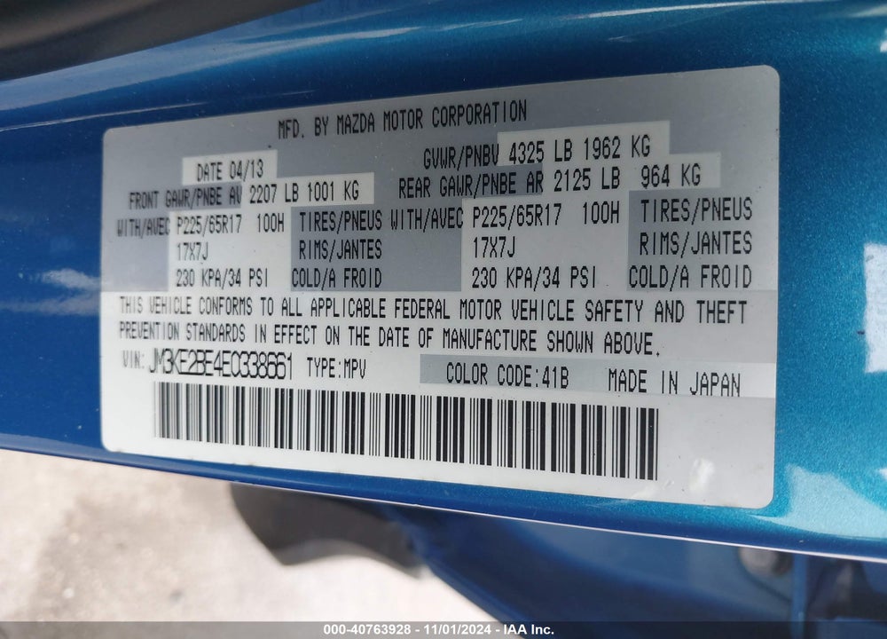 2014 MAZDA CX-5 SPORT VIN: JM3KE2BE4E0338661