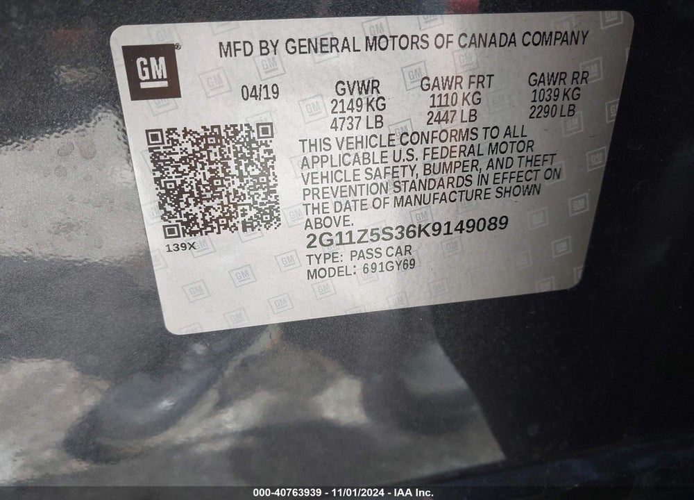 2019 CHEVROLET IMPALA LT VIN: 2G11Z5S36K9149089