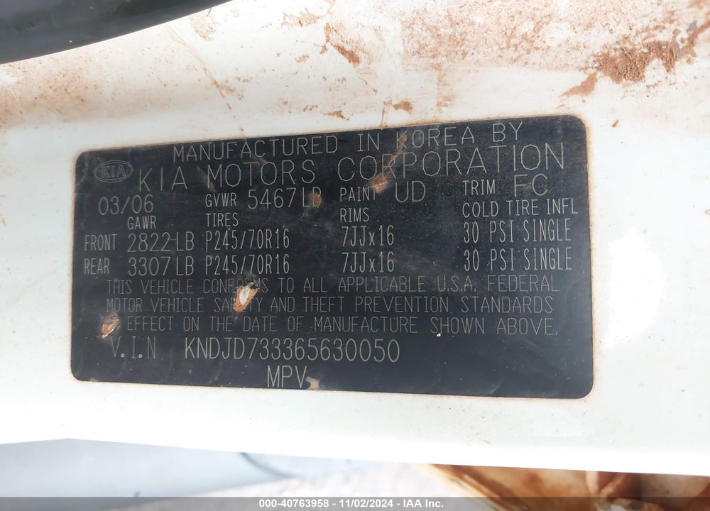 2006 KIA SORENTO EX/LX VIN: KNDJD733365630050
