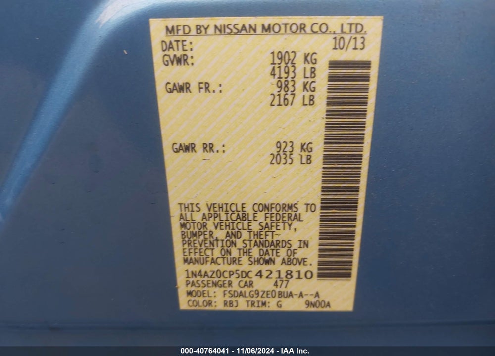 2013 NISSAN LEAF SL VIN: 1N4AZ0CP5DC421810