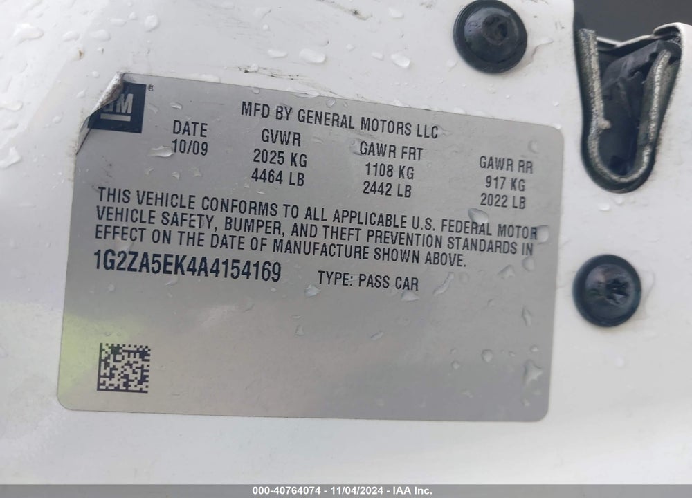 2010 PONTIAC G6 VIN: 1G2ZA5EK4A4154169