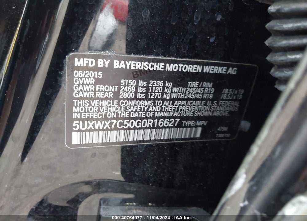 2016 BMW X3 XDRIVE35I VIN: 5UXWX7C50G0R16627