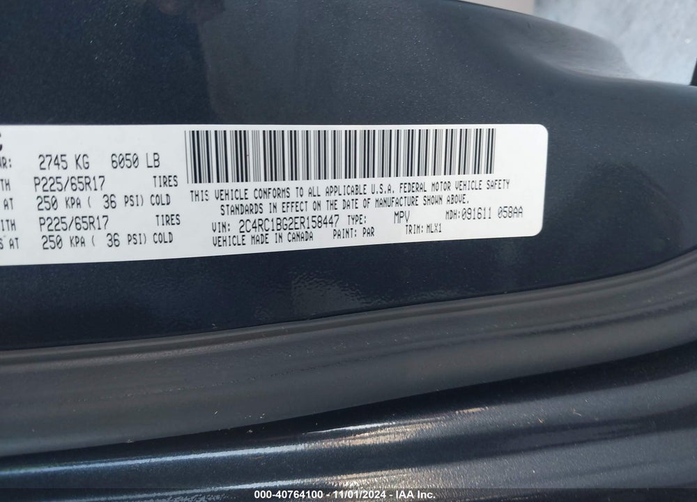 2014 CHRYSLER TOWN & COUNTRY TOURING VIN: 2C4RC1BG2ER158447