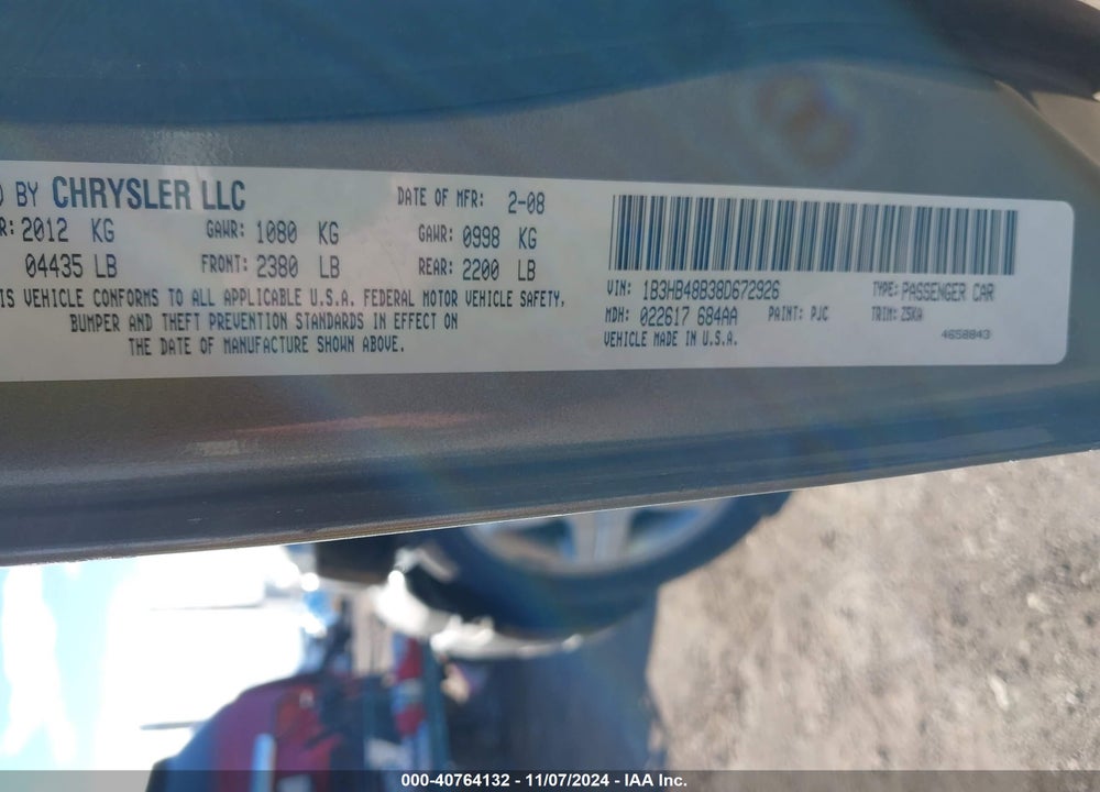 2008 DODGE CALIBER VIN: 1B3HB48B38D672926