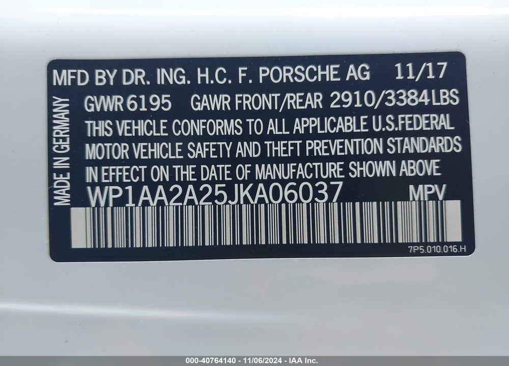 2018 PORSCHE CAYENNE PLATINUM EDITION VIN: WP1AA2A25JKA06037