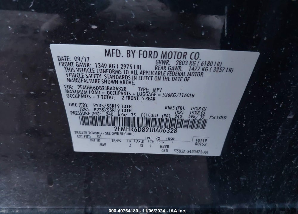 2018 FORD FLEX LIMITED VIN: 2FMHK6D82JBA06328