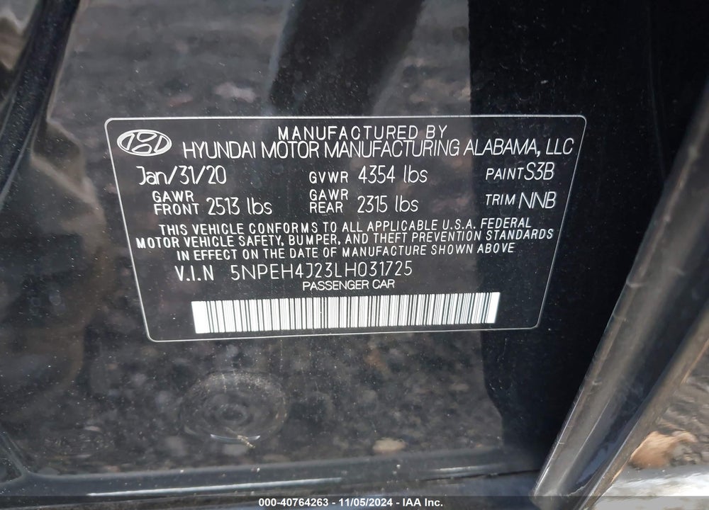 2020 HYUNDAI SONATA LIMITED VIN: 5NPEH4J23LH031725
