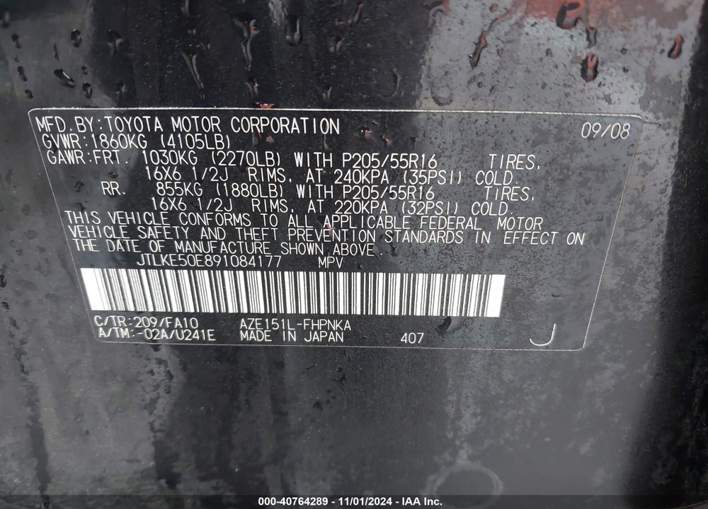 2009 SCION XB VIN: JTLKE50E891084177