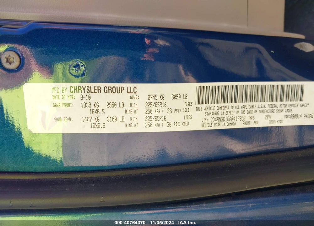 2010 DODGE GRAND CARAVAN HERO VIN: 2D4RN3D16AR417856