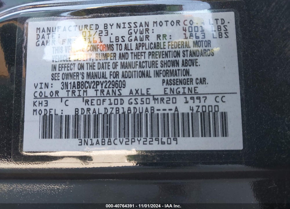 2023 NISSAN SENTRA SV XTRONIC CVT VIN: 3N1AB8CV2PY229609