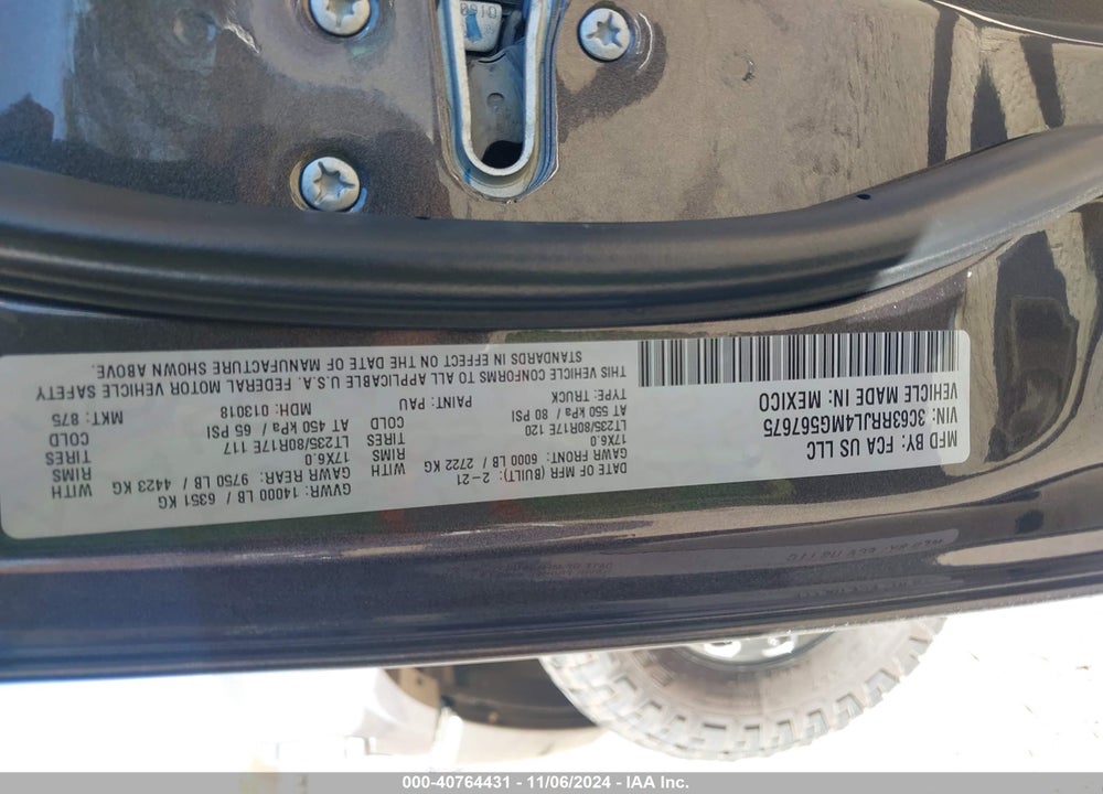 2021 RAM 3500 LAIE  4X4 8' BOX VIN: 3C63RRJL4MG567675