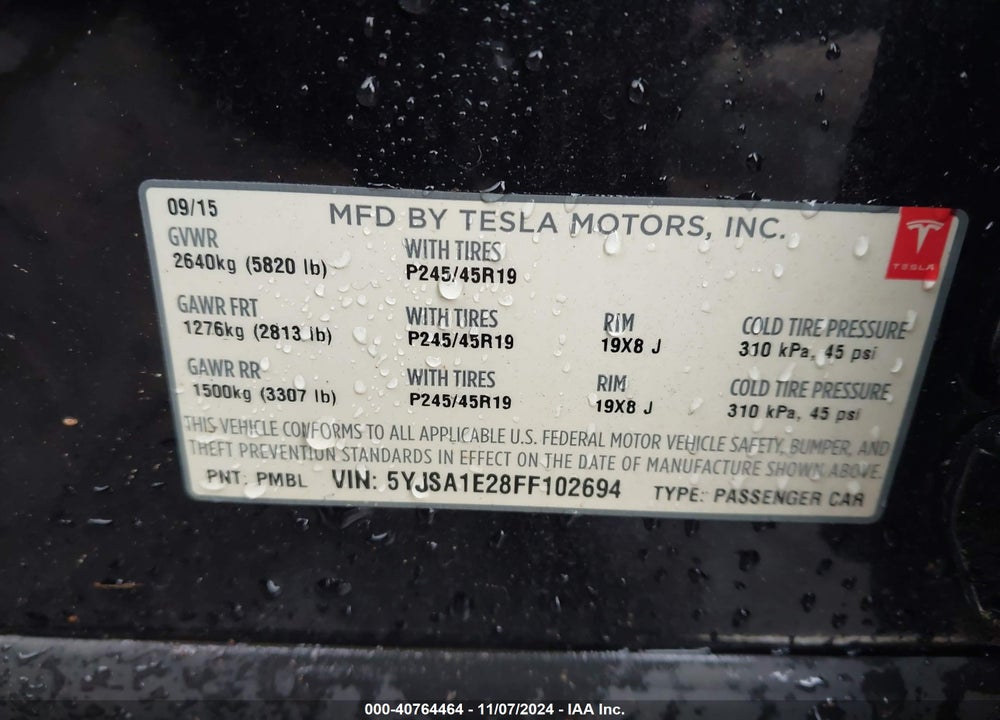 2015 TESLA MODEL S 70D/85D/P85D VIN: 5YJSA1E28FF102694
