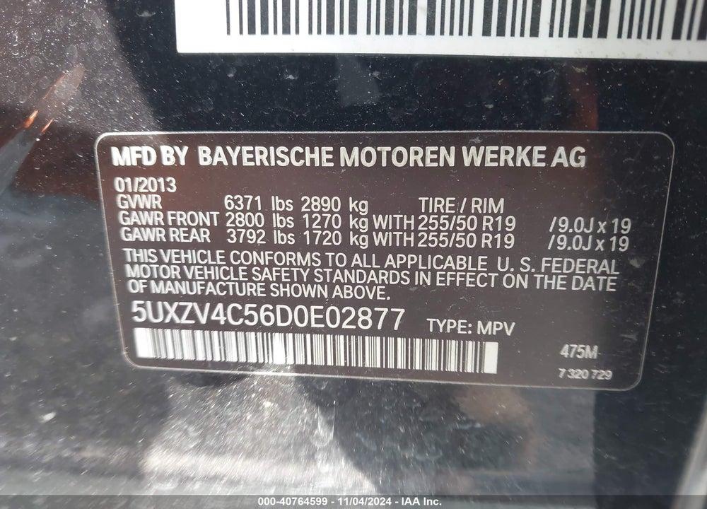 2013 BMW X5 XDRIVE35I/XDRIVE35I PREMIUM/XDRIVE35I SPORT ACTIVITY VIN: 5UXZV4C56D0E02877