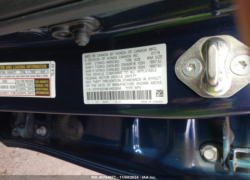2018 HONDA CR-V EX-L/EX-L NAVI VIN: 2HKRW2H84JH623654