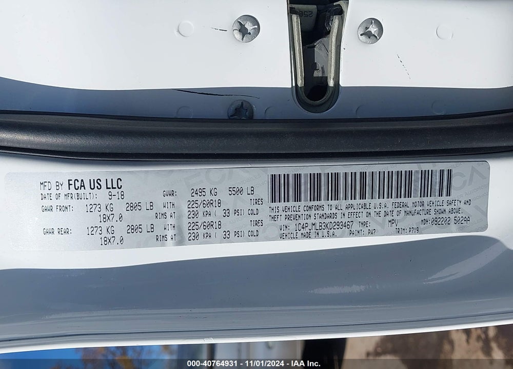 2019 JEEP CHEROKEE ALTITUDE 4X4 VIN: 1C4PJMLB3KD293467