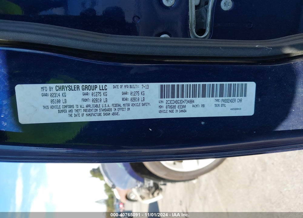 2013 DODGE CHARGER SE VIN: 2C3CDXBG3DH734884