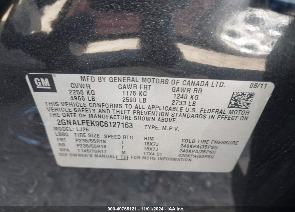 2012 CHEVROLET EQUINOX LTZ VIN: 2GNALFEK9C6127163