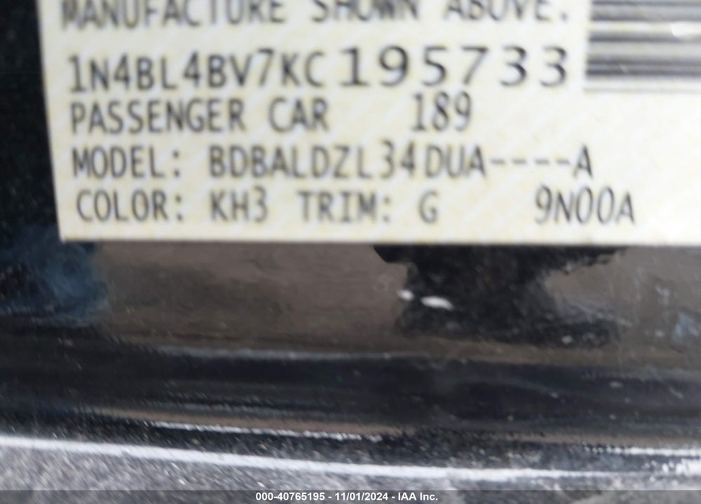 2019 NISSAN ALTIMA 2.5 S VIN: 1N4BL4BV7KC195733