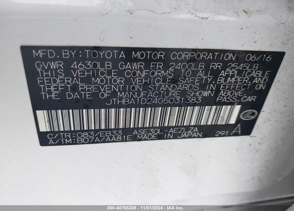 2016 LEXUS IS 200T VIN: JTHBA1D24G5031383