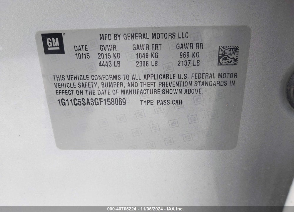 2016 CHEVROLET MALIBU LIMITED LT VIN: 1G11C5SA3GF158069