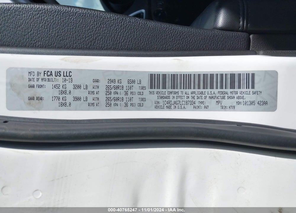 2020 DODGE DURANGO SXT PLUS AWD VIN: 1C4RDJAG7LC187334