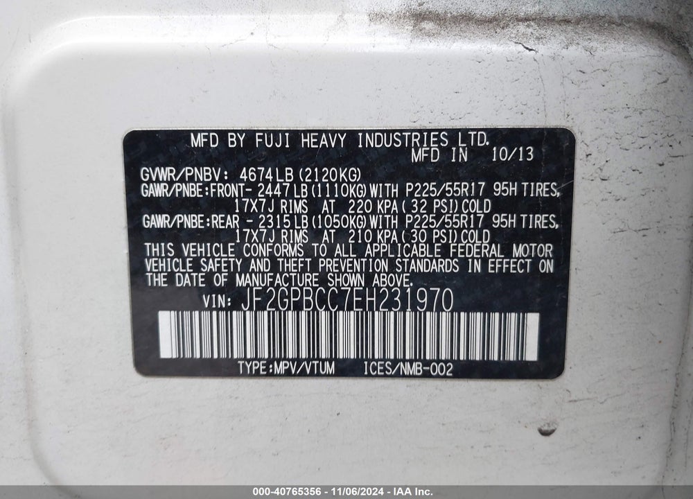 2014 SUBARU XV CROSSTREK HYBRID 2.0I VIN: JF2GPBCC7EH231970