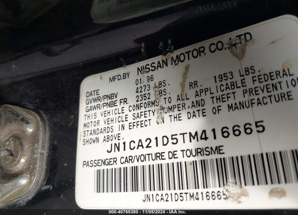 1996 NISSAN MAXIMA GLE/GXE/SE VIN: JN1CA21D5TM416665