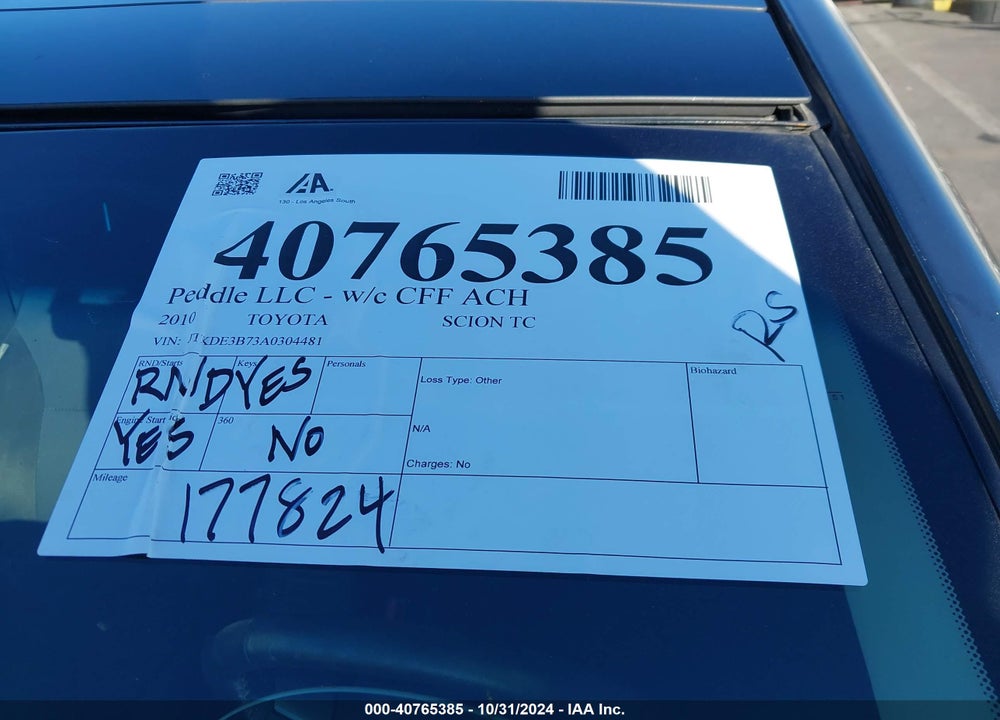 2010 SCION TC VIN: JTKDE3B73A0304481