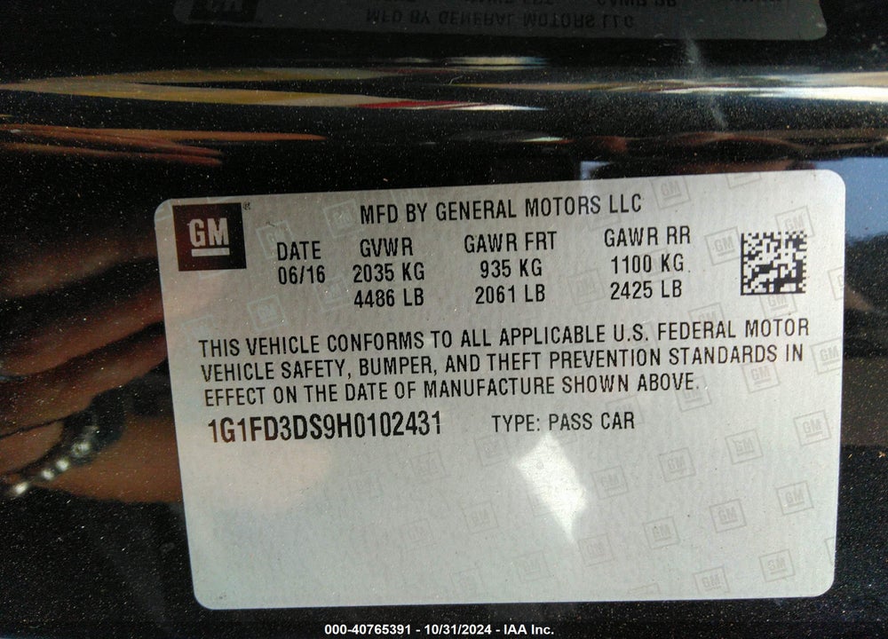 2017 CHEVROLET CAMARO 2LT VIN: 1G1FD3DS9H0102431