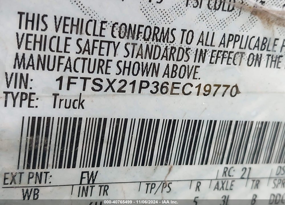2006 FORD F-250 LARIAT/XL/XLT VIN: 1FTSX21P36EC19770