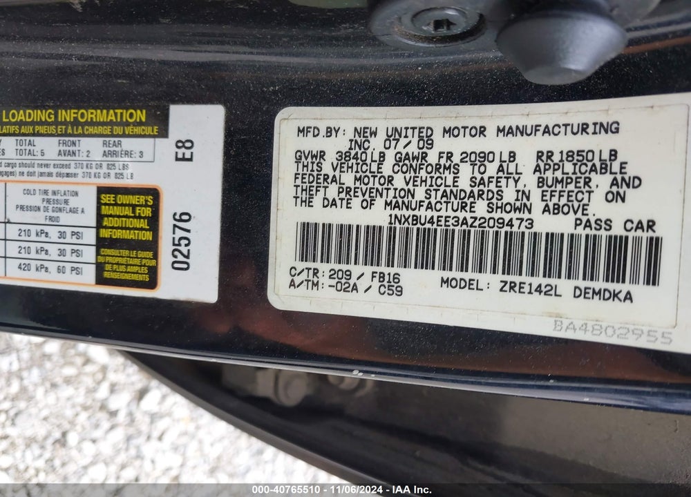 2010 TOYOTA COROLLA VIN: 1NXBU4EE3AZ209473