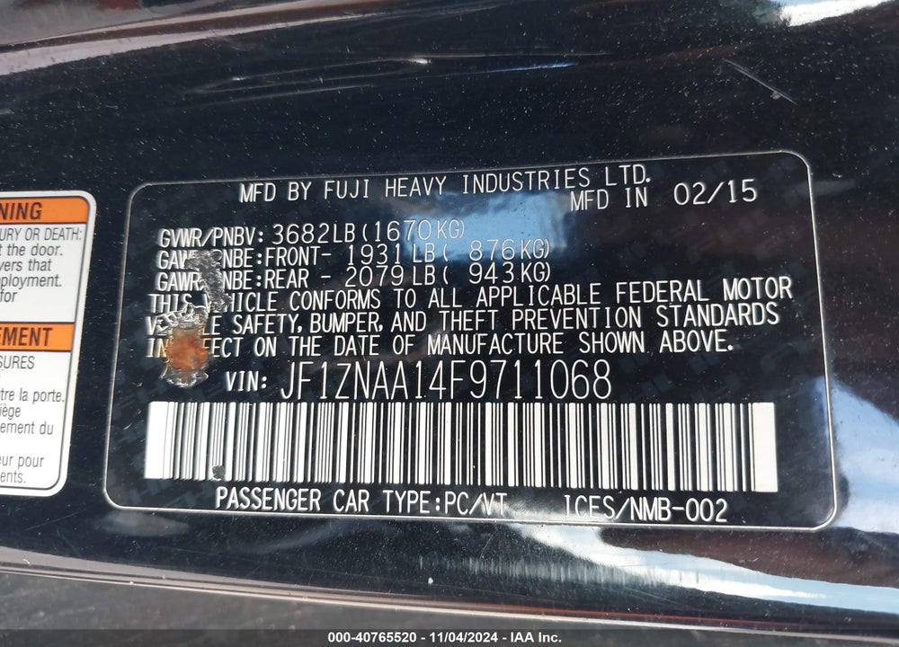 2015 SCION FR-S VIN: JF1ZNAA14F9711068