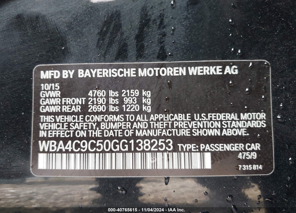 2016 BMW 428I GRAN COUPE XDRIVE VIN: WBA4C9C50GG138253