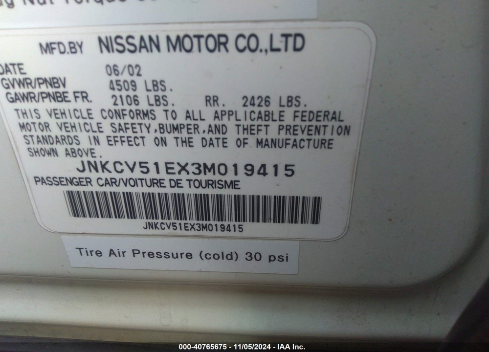 2003 INFINITI G35 LUXURY LEATHER VIN: JNKCV51EX3M019415