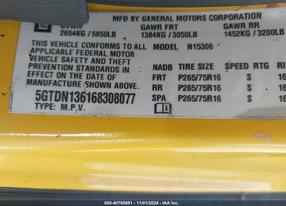 2006 HUMMER H3 SUV VIN: 5GTDN136168308077