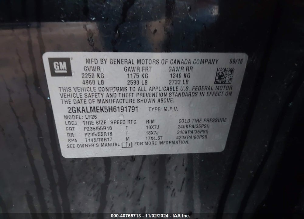 2017 GMC TERRAIN SLE-1 VIN: 2GKALMEK5H6191791