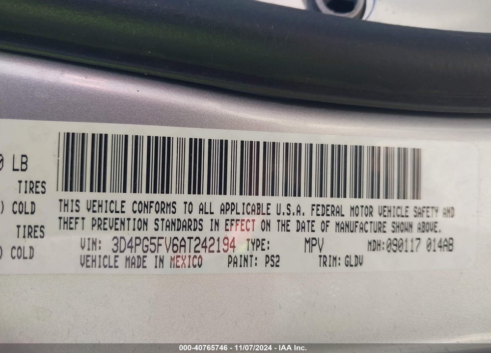 2010 DODGE JOURNEY SXT VIN: 3D4PG5FV6AT242194
